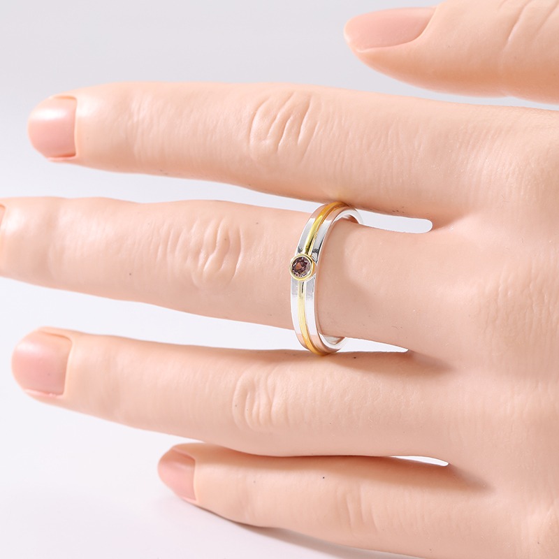 Delicate Two-Tone Slim Zirconia Ring, Light Luxury Design